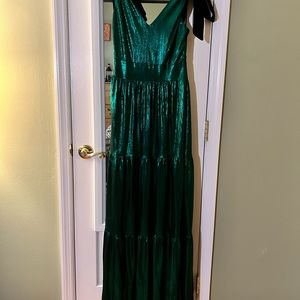 Emerald Green Dress with Velvet Bow Sleeves - Worn Once & Dry Cleaned